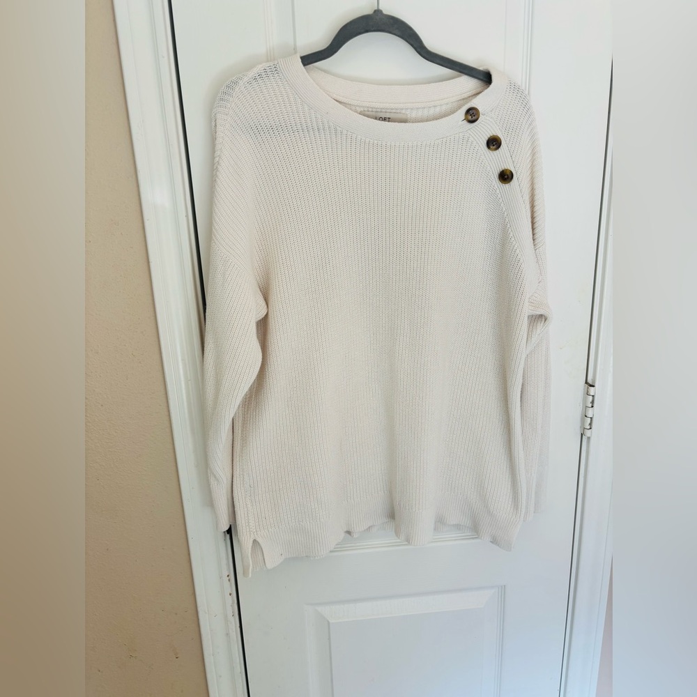 LOFT Ivory/Cream XL Cozy Sweater with Button Cottagecore 100% Cotton Fall